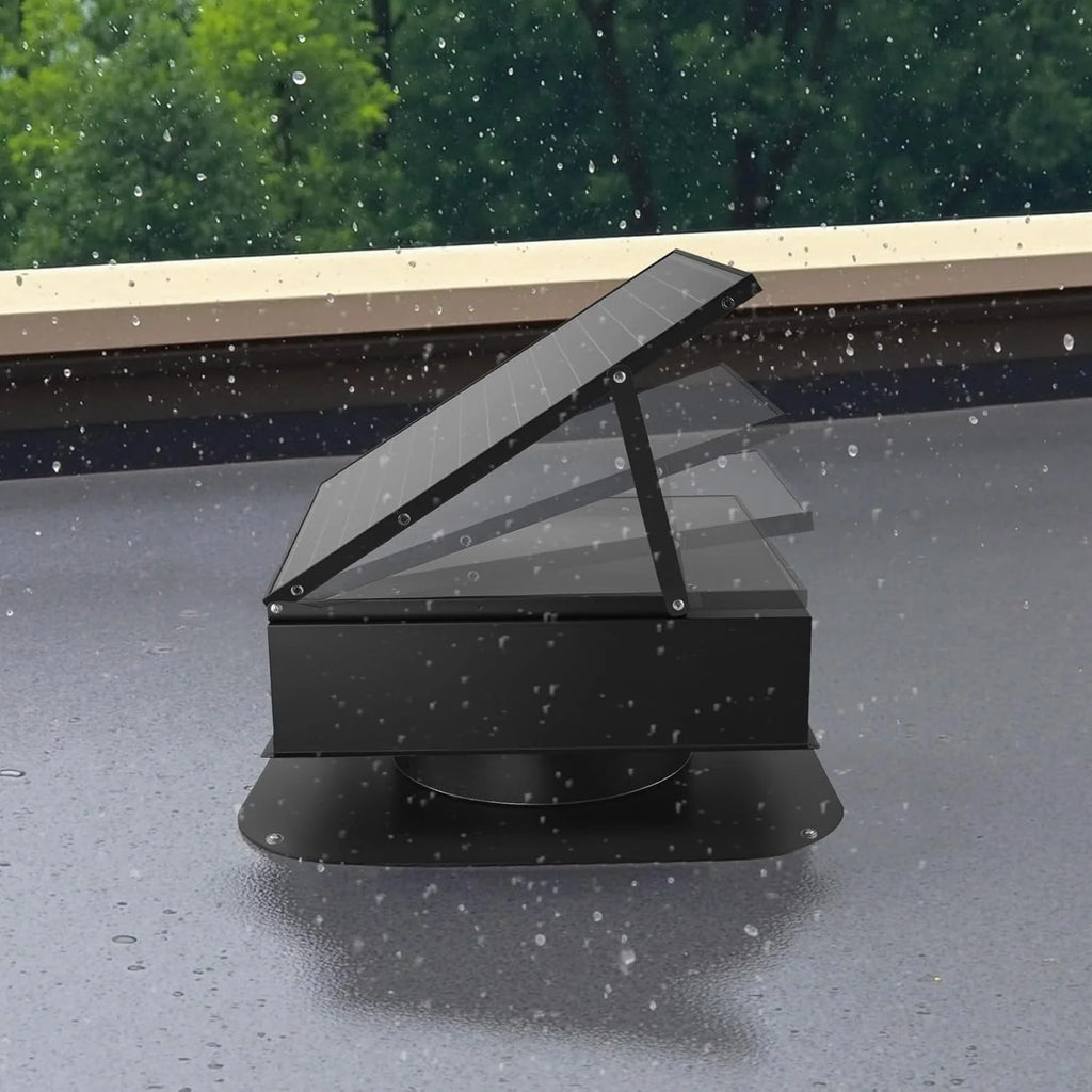 Roof attic exhaust fan, 50-watt intelligent solar roof ventilation fan, equipped with thermostat, remote control, 3000 cubic feet per minute airflow, built-in smoke sensor and automatic stop function (for cooling and dehumidification)